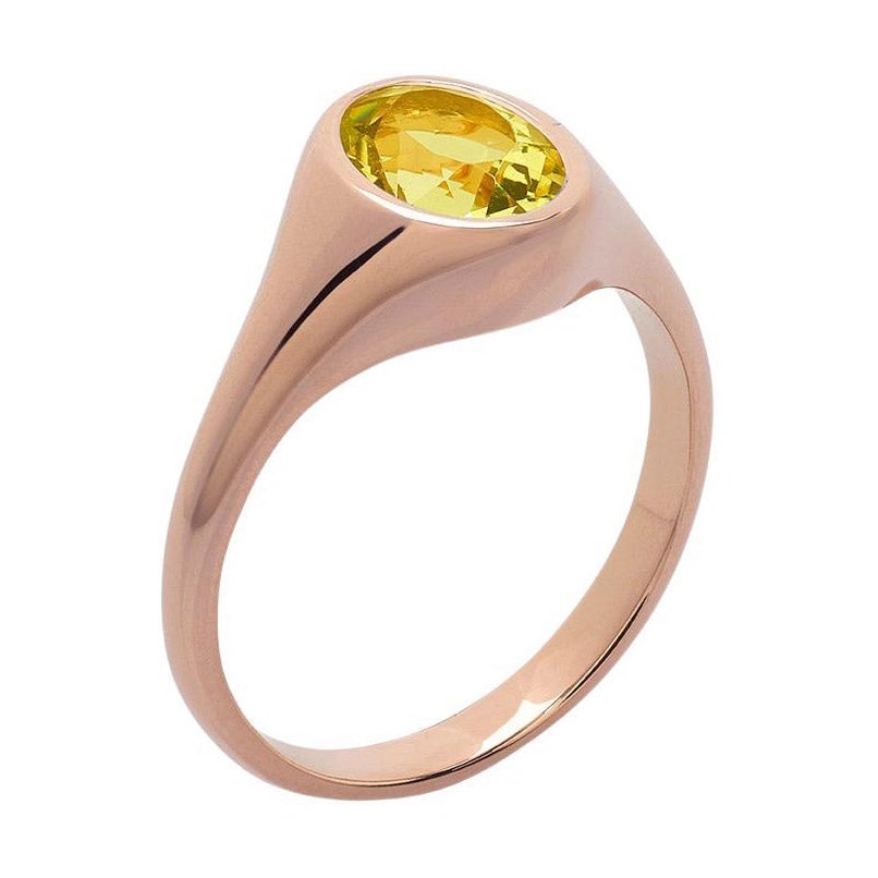 Saudade Signet Ring -18K Pink Gold, 1 Oval Cut Yellow Beryl Starting from Ct 0.7 For Sale
