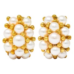 Vintage Pearl 18 Karat Yellow Gold Cluster Screwback Vintage Earrings