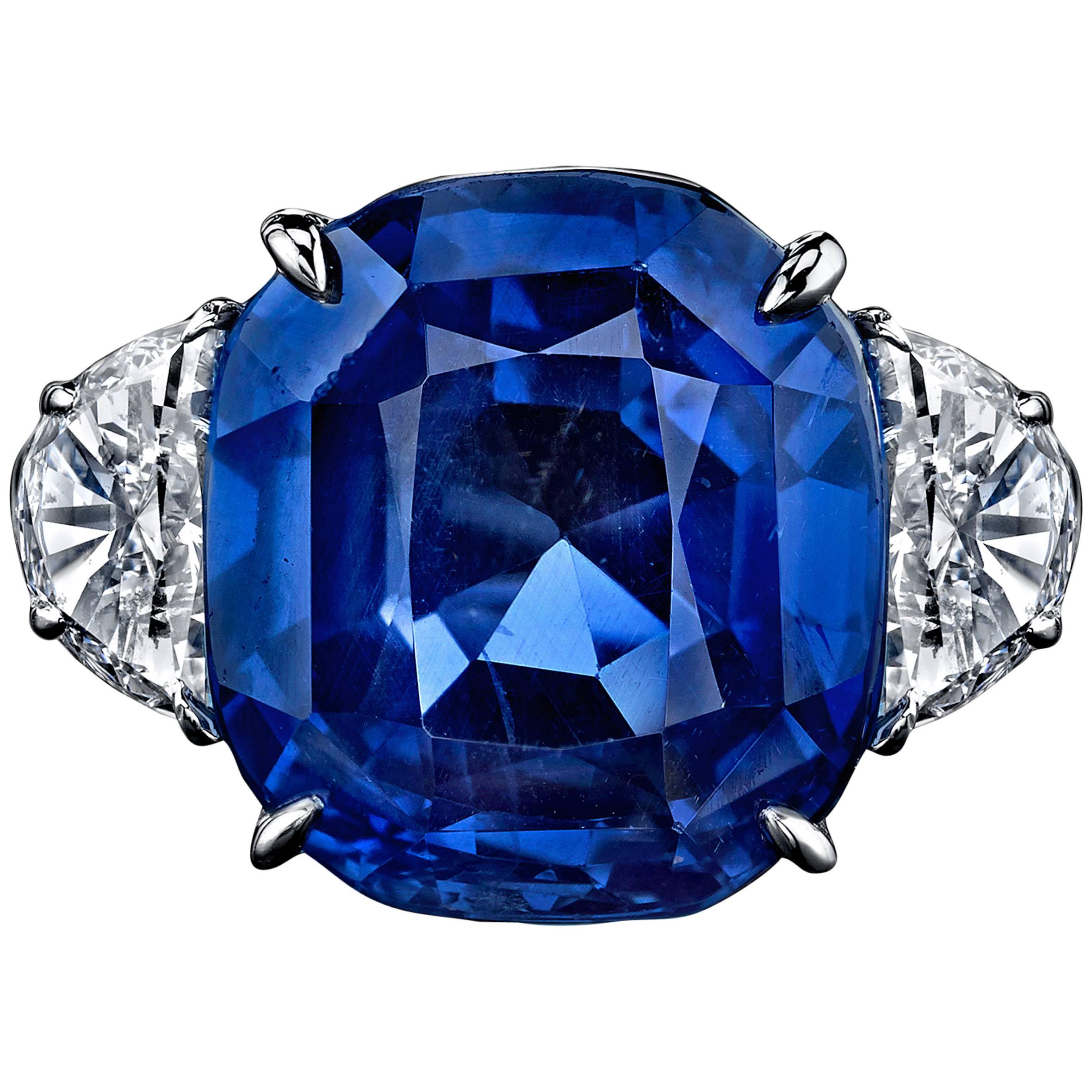  16.33 Carat No-Heat Sri Lankan Sapphire Diamond Platinum Ring For Sale