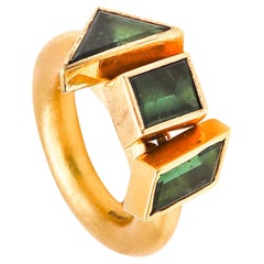 Vintage Tina Engell 1997 London Kinetic Sculptural Ring In 18Kt Gold 3.75 Cts Tourmaline