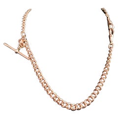 Antique 9k Rose Gold Albert Chain, Watch Chain Necklace, Edwardian, Heavy