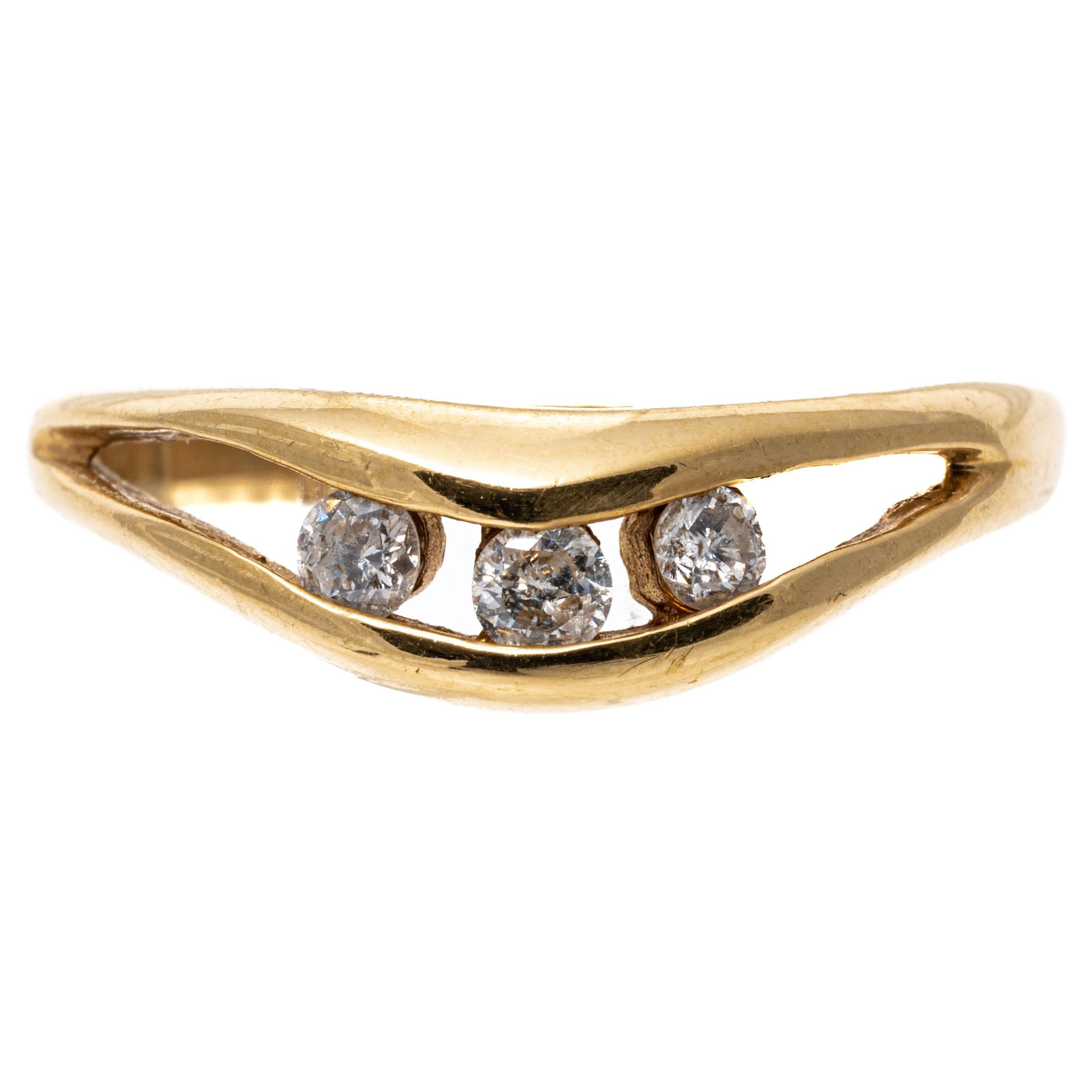 14k Yellow Gold Open "V" Chevron Channel Set Diamond Band Ring For Sale