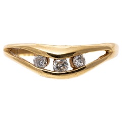 Vintage 14k Yellow Gold Open "V" Chevron Channel Set Diamond Band Ring