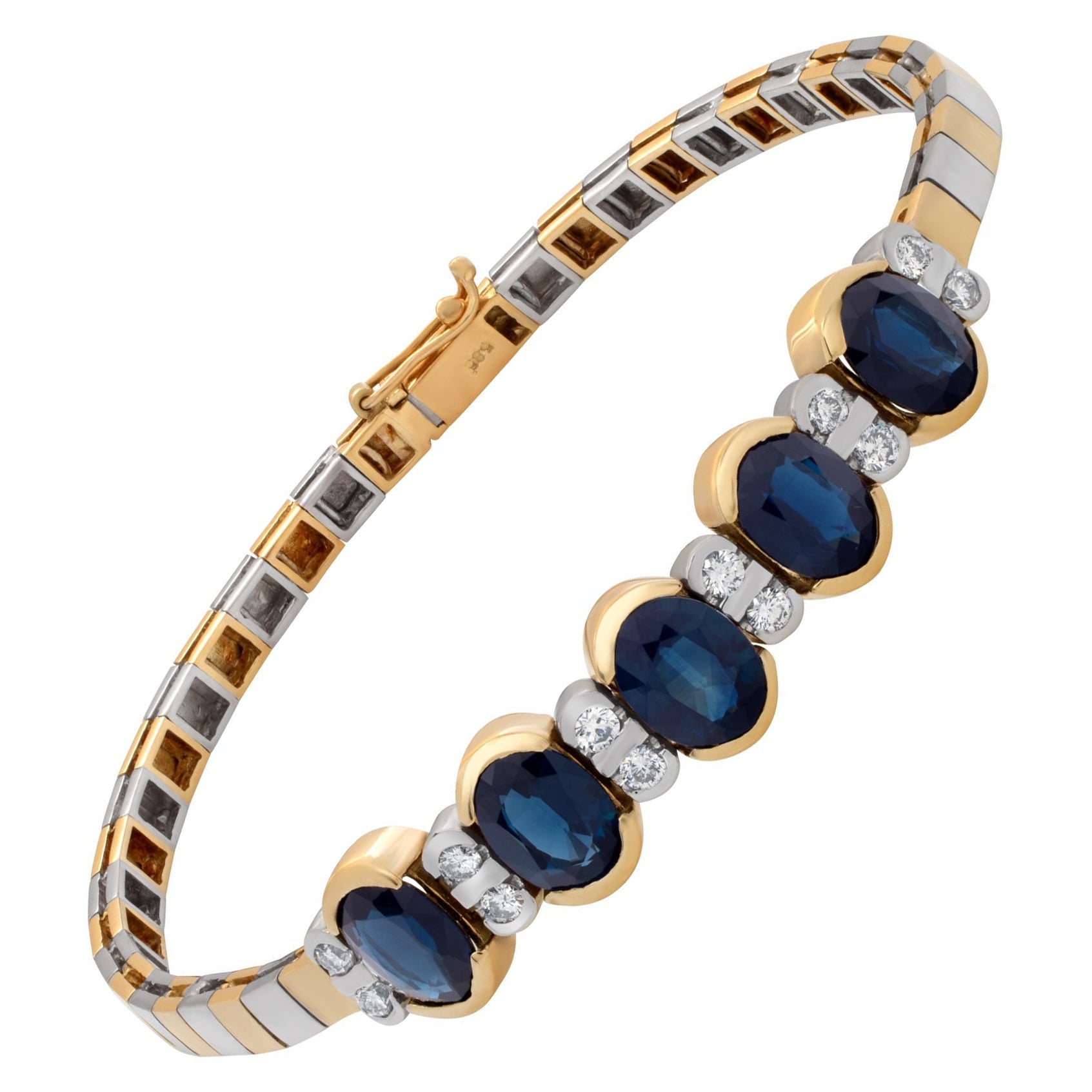 Sapphire and Diamond Bracelet Set in 14k White and Yellow Gold For Sale