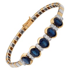 Vintage Sapphire and Diamond Bracelet Set in 14k White and Yellow Gold