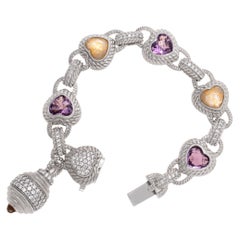 Judith Ripka Bracelet with Amethyst and Quartz Hearts in Sterling Silver