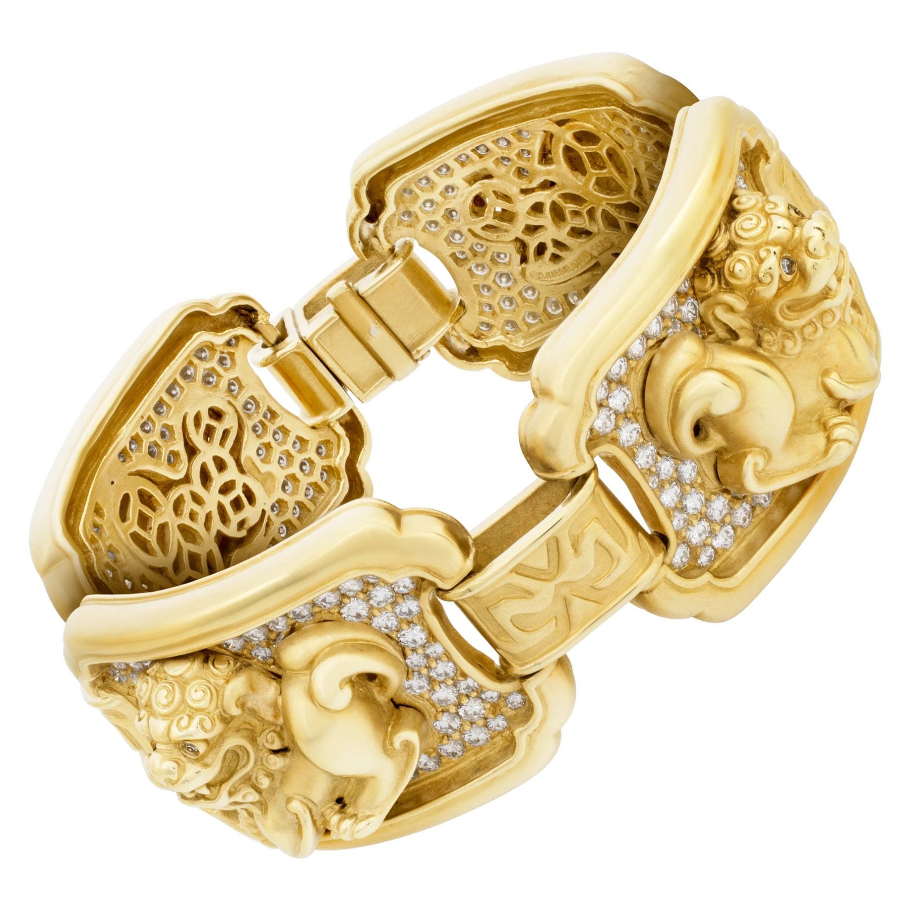 Rare Kieselstein Foo Dog Gold and Diamond Bracelet For Sale at 1stDibs