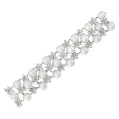 Vintage Pearl and Diamond Bracelet in 18k White Gold