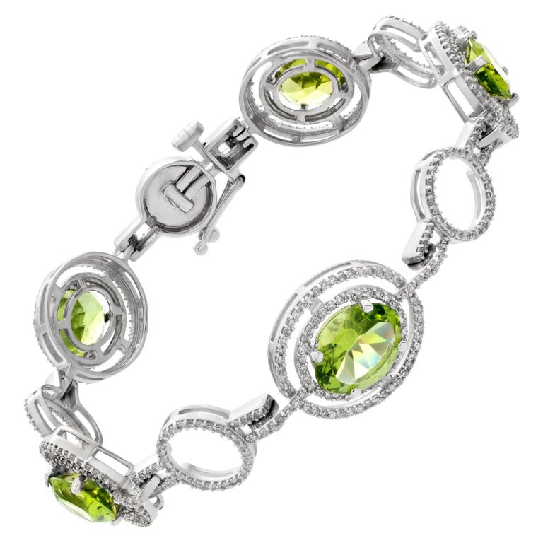 Peridot and Diamond Bracelet in 14k White Gold For Sale at 1stDibs
