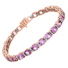 Pink Sapphire Line Bracelet in 18k Rose Gold with Accent Round Diamonds