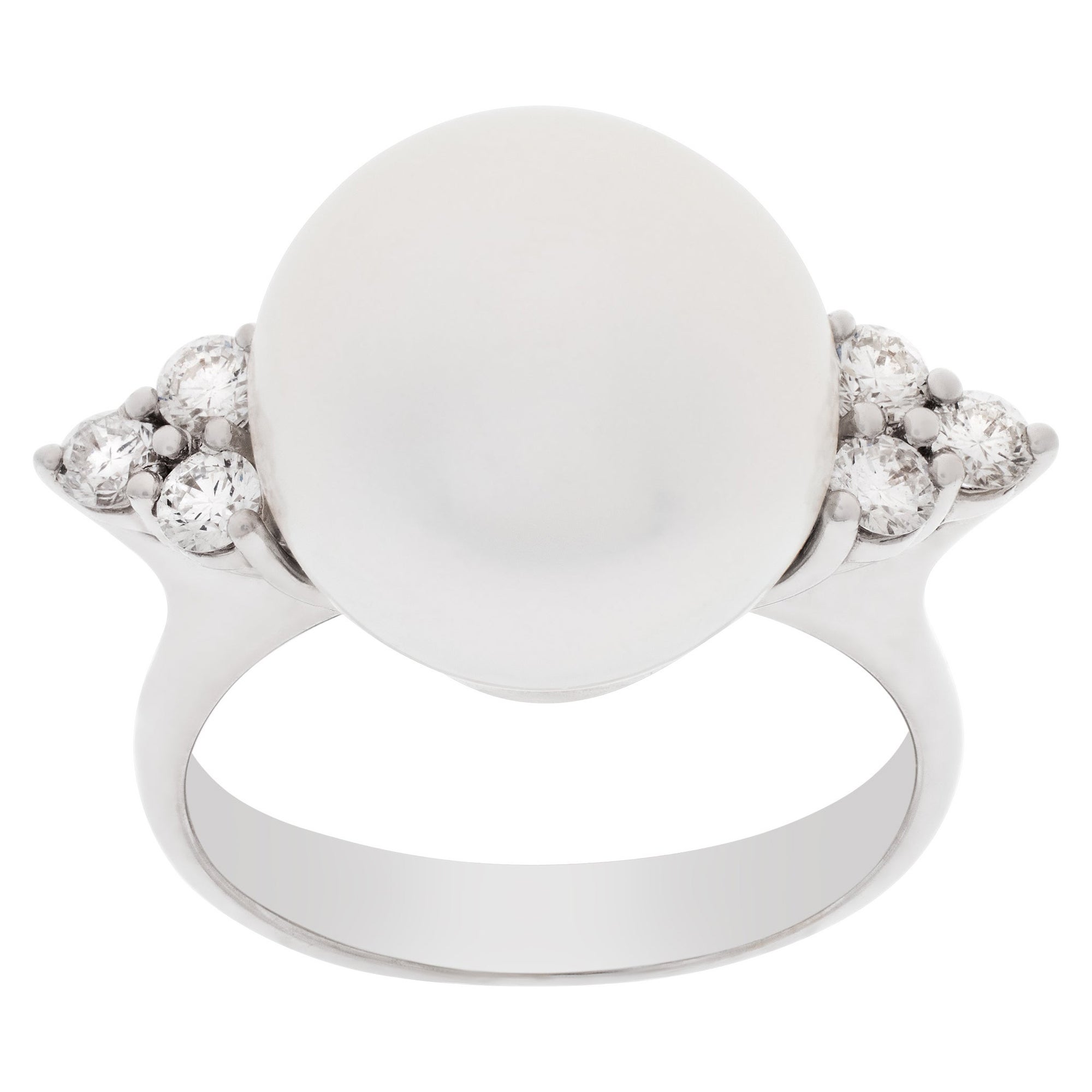 South Sea pearl & diamonds ring set in 18K white gold.  For Sale