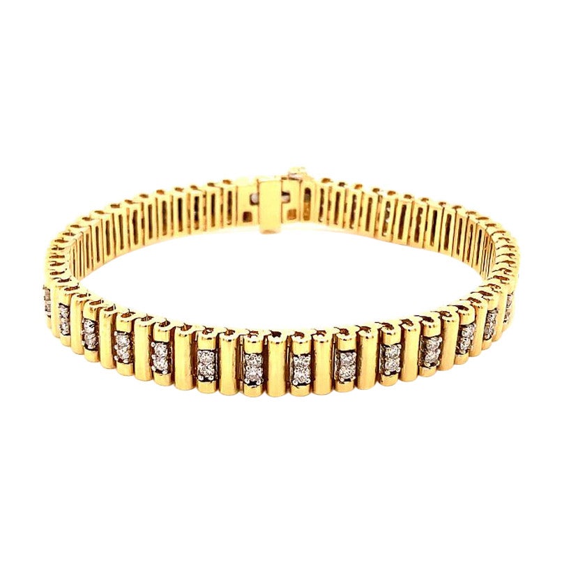 Diamond Unisex Bracelet in 14K Yellow Gold, 1.65 Carat G-H, SI1 For Sale