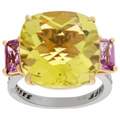 Vintage Paolo Costagli Lemon Citrine and Pink Tourmaline Ring in Platinum and 18k Yellow