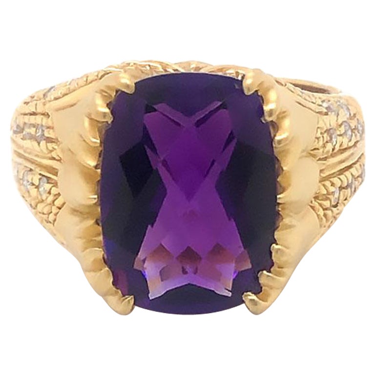 Unique Designer Amethyst & Diamond Ring, 5.00 Carat, 18K Yellow Gold For Sale