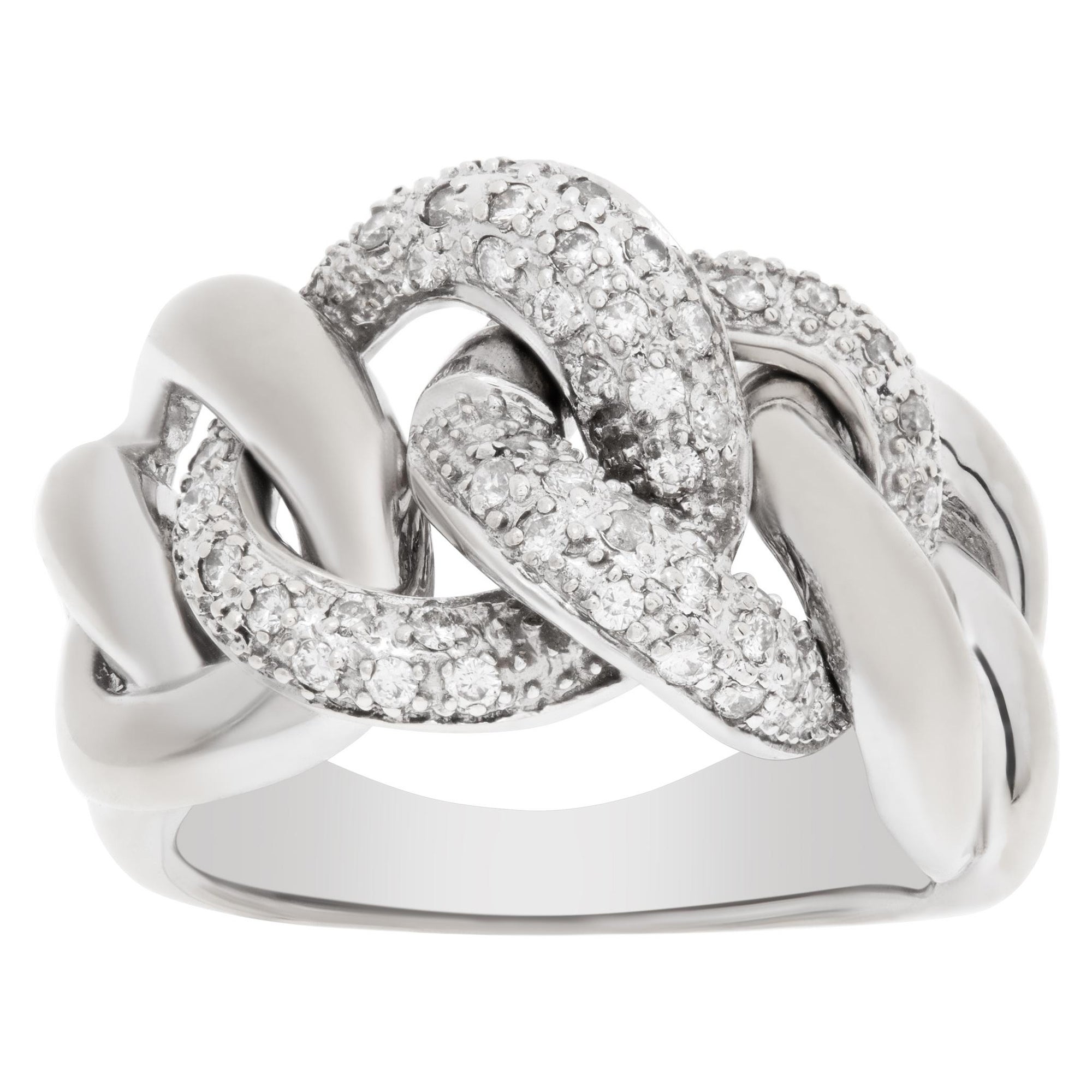 Pave Diamond link ring in 14k white gold. 0.50 carats in diamonds.  For Sale