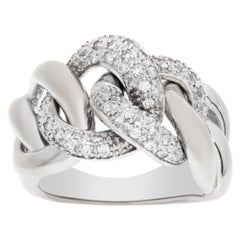 Vintage Pave Diamond link ring in 14k white gold. 0.50 carats in diamonds. 