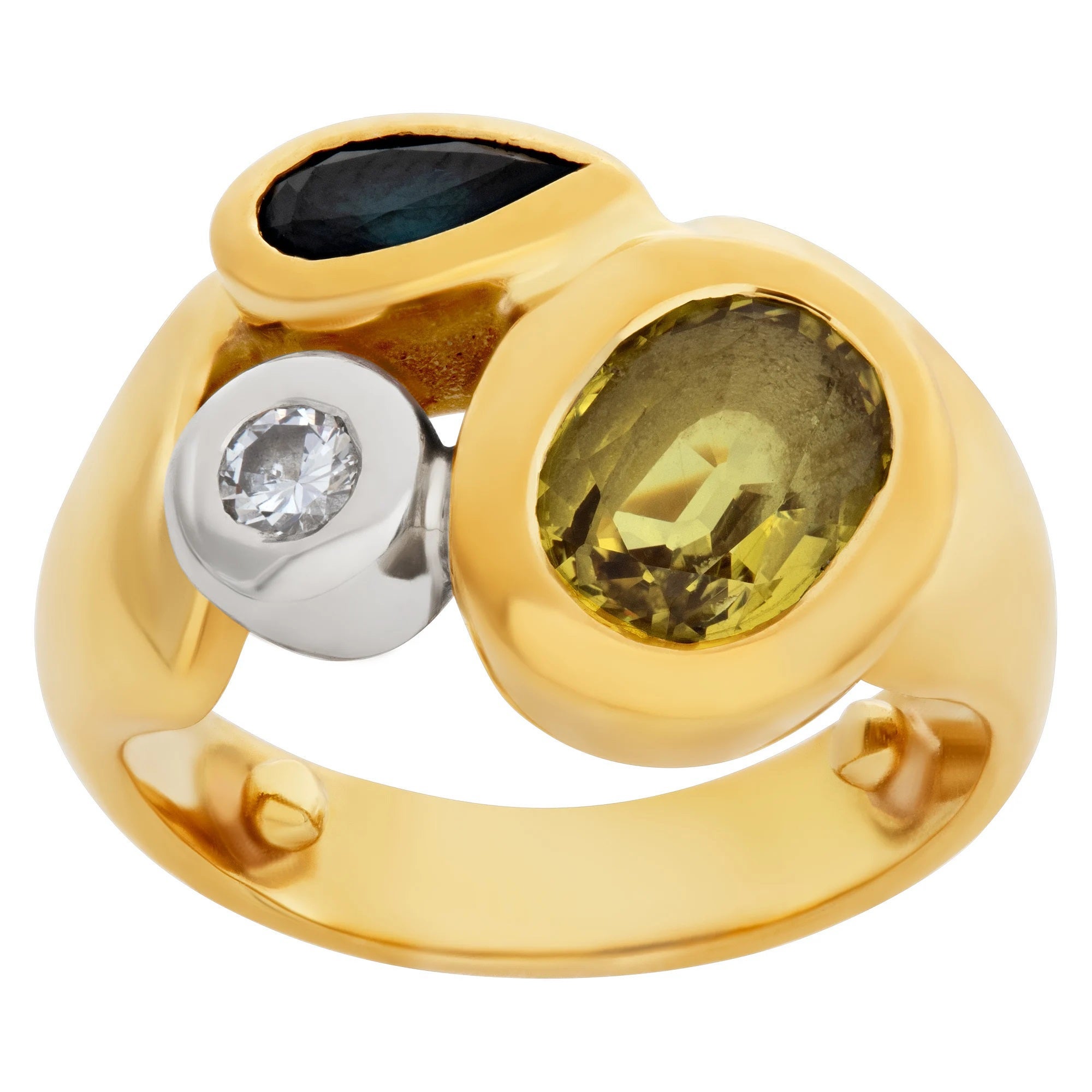 Pinky Ring in 18k with Diamond, Yellow Topaz, and Deep Blue Topaz For