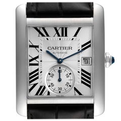 Cartier Tank MC Silver Dial Black Strap Automatic Steel Mens Watch W5330003