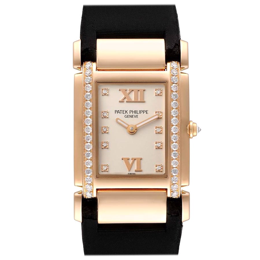 Patek Philippe Twenty-4 Rose Gold Black Strap Diamond Ladies Watch 4920R