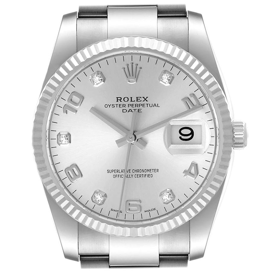 Rolex Date 34 Steel White Gold Diamond Dial Mens Watch 115234 Box Card at  1stDibs