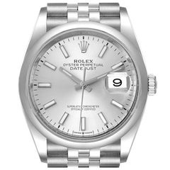 Rolex Datejust 36 Silver Dial Domed Bezel Steel Mens Watch 126200 Box Card