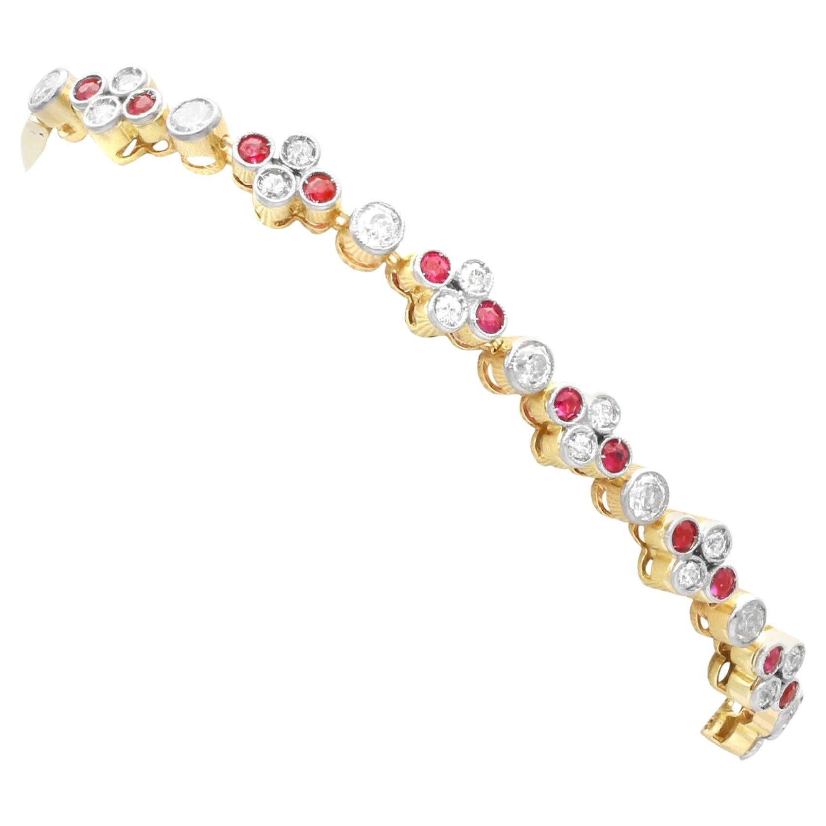Antique Ruby and 1.37Ct Diamond 15k Yellow Gold Bracelet, Circa 1920 For Sale