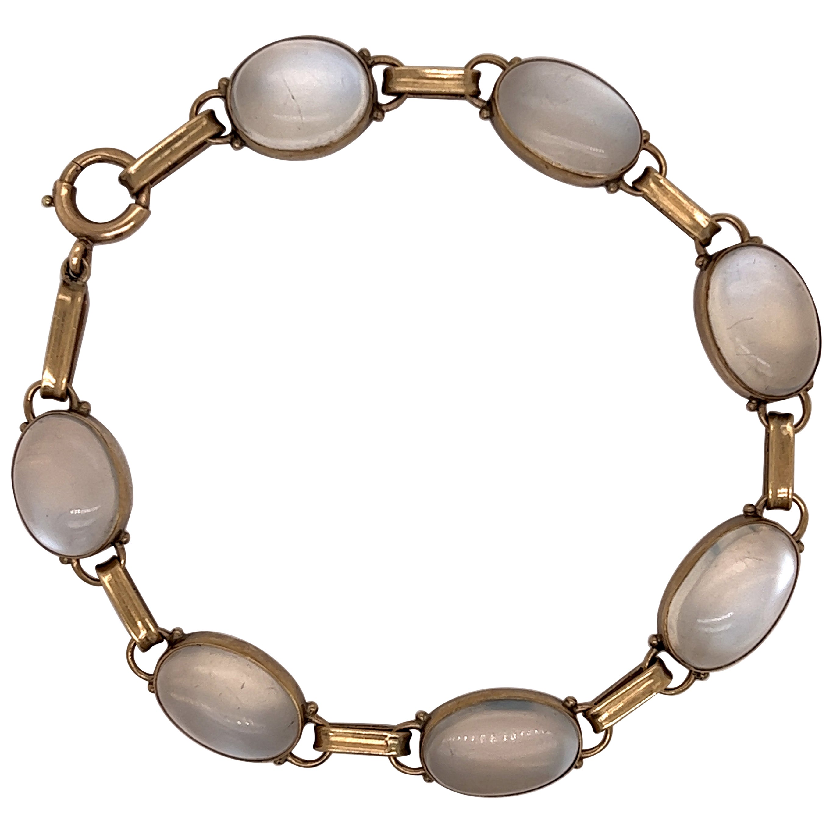 Vintage Mid Century Moonstone Gold Link Bracelet 14k For Sale