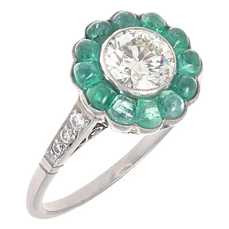 Art Deco Diamond And Emerald Engagement Ring at 1stDibs