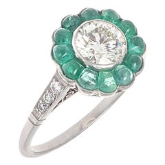 Art Deco Style Diamond Emerald Platinum Engagement Ring