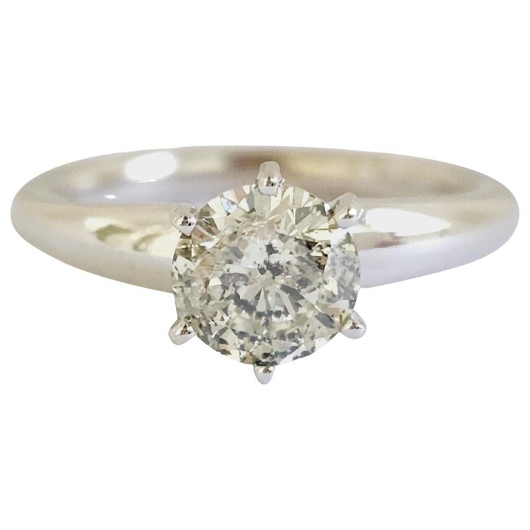 1.21 Carat Round Diamond 14 Karat White Gold Solitaire Ring For Sale