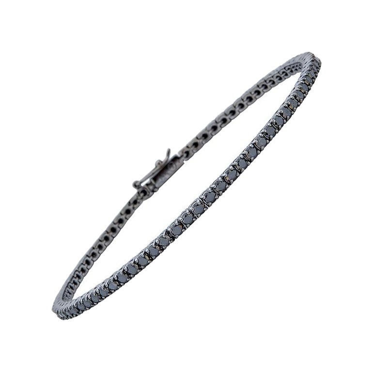 Bracelet tennis en or massif 14 carats avec diamants noirs en vente