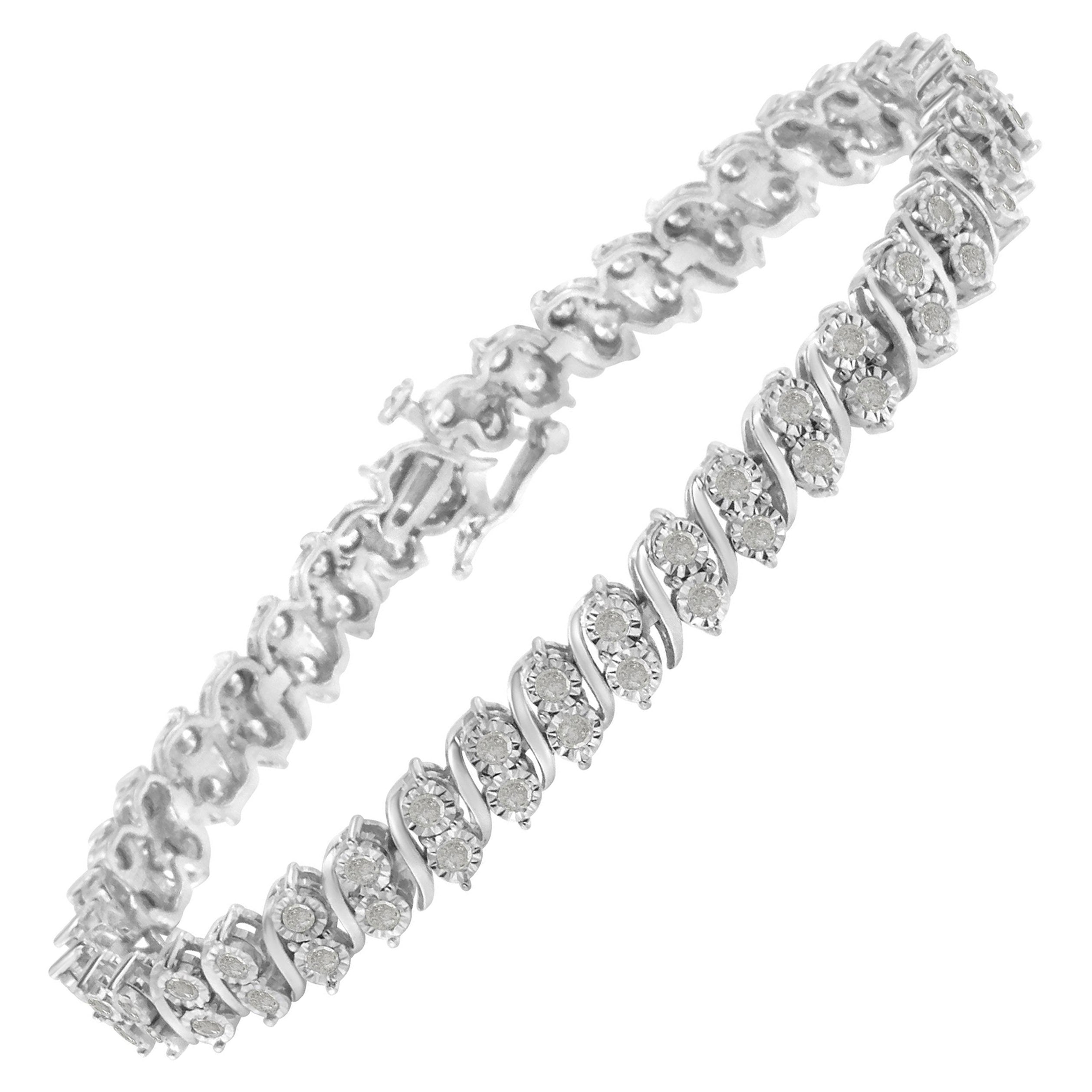 .925 Sterling Silver 2.0 Carat Diamond S- Link Tennis Bracelet For Sale