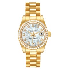 Rolex President Yellow Gold MOP Diamond Ladies Watch 179138 Box Card