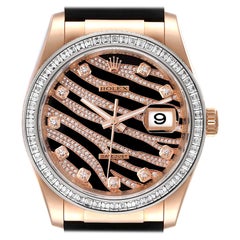 Rolex President Zebra Pave Diamond Dial Rose Gold Unisex Watch 116185