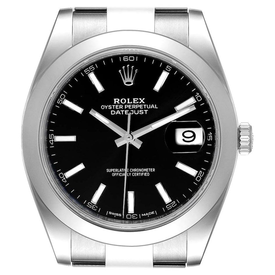 Rolex Datejust 41 Black Dial Steel Oyster Bracelet Watch 126300 Box Card  For Sale at 1stDibs