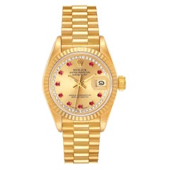 Rolex President Datejust Yellow Gold Diamonds Rubies Ladies Watch 69178