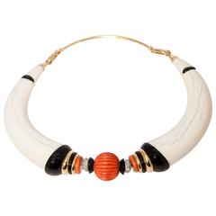 Coral Onyx Diamond Bone Gold Necklace 6