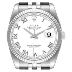 Rolex Datejust Steel White Gold White Roman Dial Mens Watch 116234 Box Papers