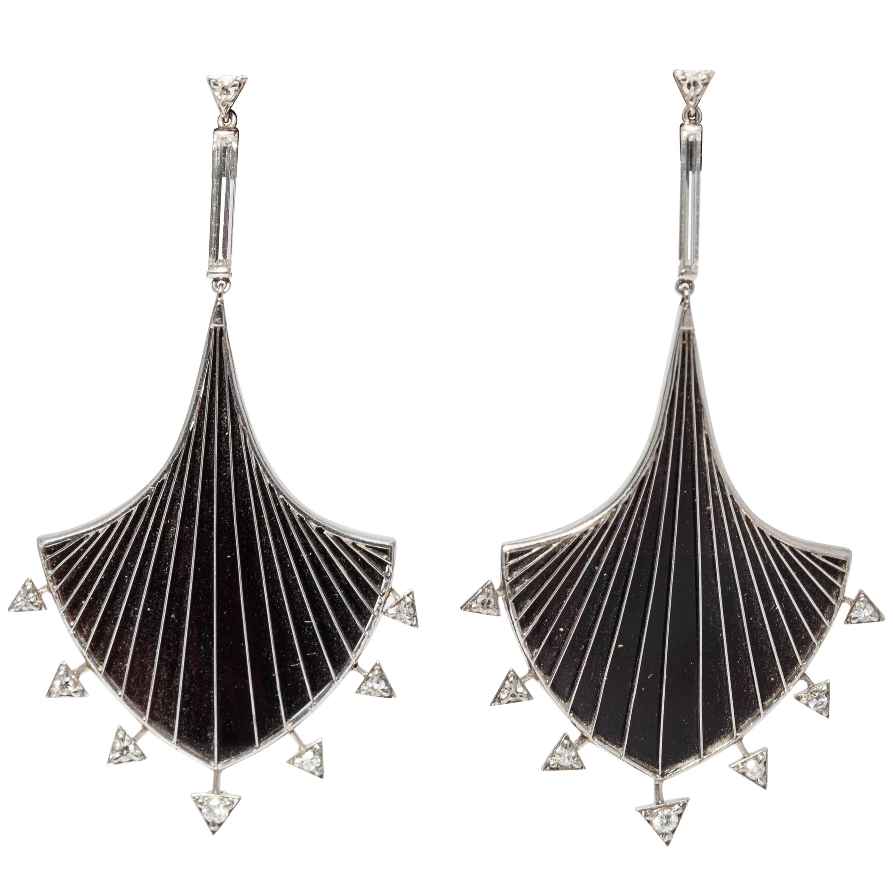 Art Deco Onyx Diamond Platinum Geometrical Set 