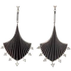 Art Deco Onyx Diamond Platinum Geometrical Set
