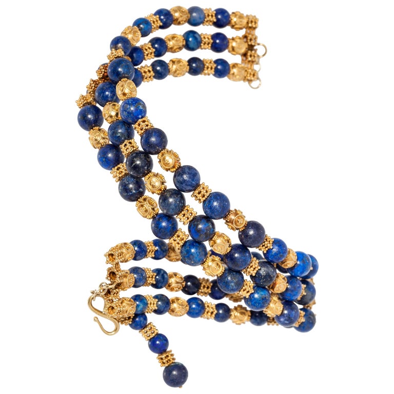 1970s Lapis Gold Choker Necklace at 1stDibs