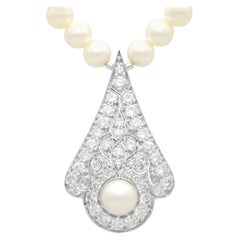 Collier vintage en or blanc 18 carats avec perles de culture et diamants de 1,48 carat, c. 1990