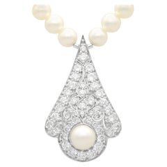 Vintage Cultured Pearl 1.48 Carat Diamond 18k White Gold Necklace, circa 1990