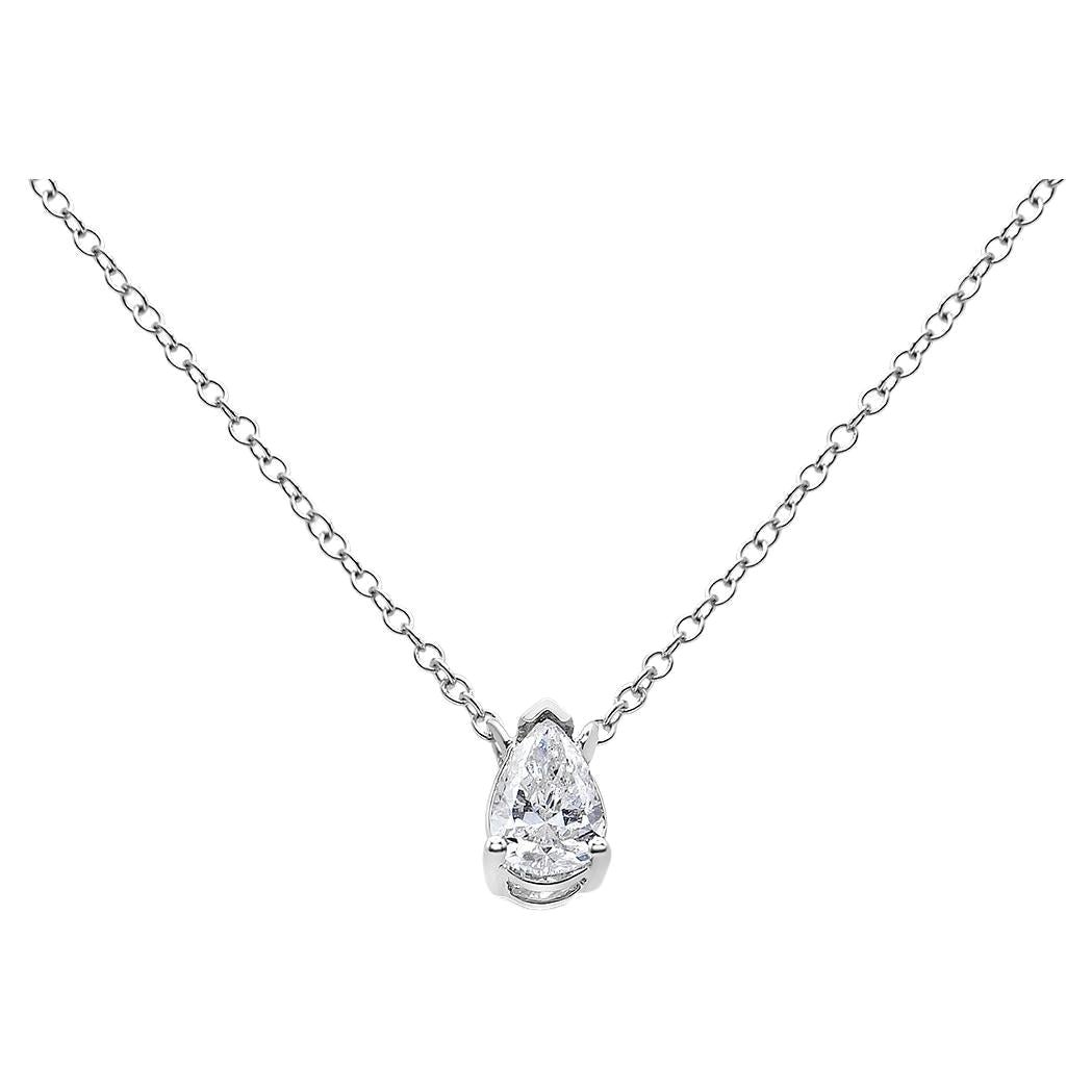 14K White Gold 1/3 Carat Pear Shape Solitaire Diamond Pendant Necklace