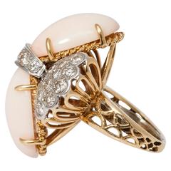 Vintage 1960 Light Coral Diamond Gold Ring 