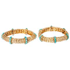 David Webb Turquoise Gold Bracelets 