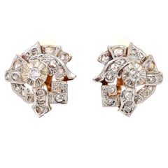 Art Deco 18ct Gold Spanish Rose Cut Diamond Cluster Earrings Circa 1940