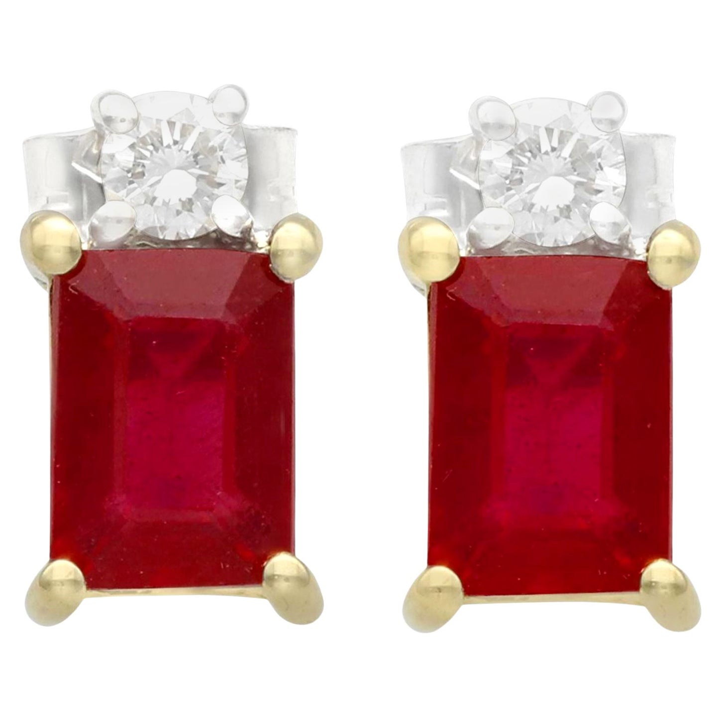 Vinatge 2000s 2.45ct Ruby and Diamond White Gold and Yellow Gold Earrings