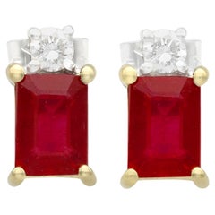 Vinatge 2000s 2.45ct Ruby and Diamond White Gold and Yellow Gold Earrings