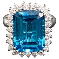 Topaz Diamond Statement Ring, 13.00 Carat Swiss Blue Topaz, 1.34 Carat Diamonds